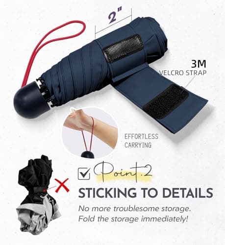 LILAC Compact Travel Umbrella for Purse, Mini Folding Pocket Parasol with Windproof Absorbent Sleeve, UPF 100+ UV Sun Protection, 30% Thickened Alloy Steel Shaft, Double Fiberglass Reinforced — view 3