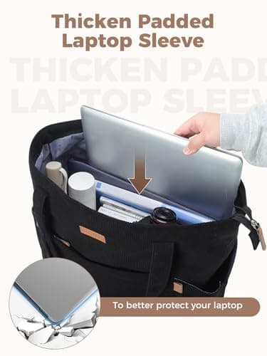 Lekespring Laptop Tote Bag for Women - Large Capacity Shoulder Bag with Zip and Pocket for College School Work Travel Shopping(Black) — view 5