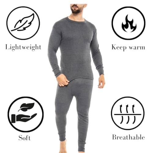 Heat Stoke®️ Men's Thermal Long Sleeves T-Shirt Long Johns Trouser Warm Base layer Black Charcoal S,M,L,XL,XXL (SINGAL SET CHARCOAL, XXL) — view 2