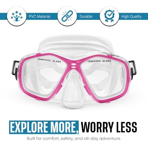Two Bare Feet Snorkel and Mask PVC Diving Set – (Kids) Snorkeling Gear with Anti-Leak Design, Comfortable Fit, Clear Vision Lens, and Adjustable Straps for Diving, Swimming & Watersports (Pink) — view 5