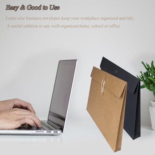 10Pcs A4 Kraft Paper Document Bags Khaki File Wallet Folders Pockets Paperwork Organiser with String Business Report Holder Closure Envelope Letter Storage Pouch Foolscap Bag for Office School — view 6
