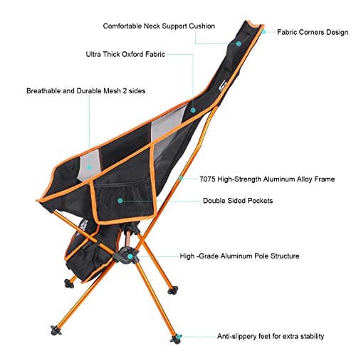 URPRO Outdoor Camping Chair Portable Lightweight Folding Camp Chairs with Headrest & 2-sided Pocket High Back for Outdoor Backpacking Hiking Fishing Travel Picnic — view 4