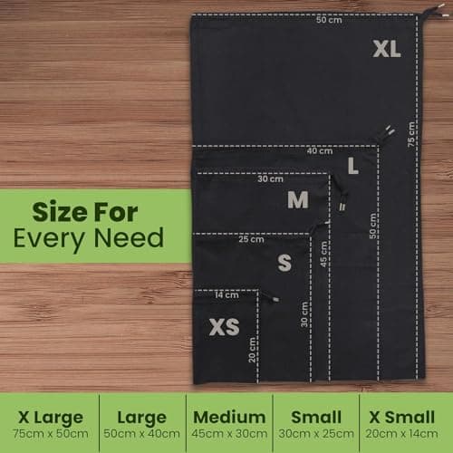 Bronta Mill Plain Natural 100% Cotton Drawstring Stuff Bags | Eco Friendly Storage Pouch | Black - M - 45cm x 30cm — view 4