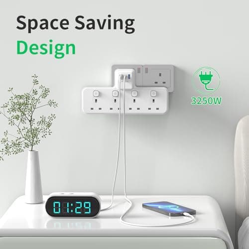 PASSUS Multi Plug Extension Socket 4 Way Plug Adapter with PD20W USB C Slot — view 5