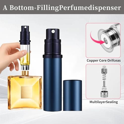 szyanlai Portable Perfume Atomiser Refillable - 5ml Empty Travel Perfume Bottle, Nano Mist, Leaking Proof, Bottom Pump without Funnel, Luxurious Mini women and men (Blue) — view 3
