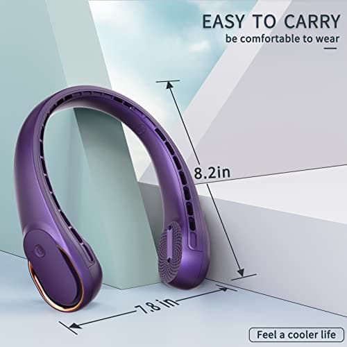 ASNUG Neck Fan, Bladeless Neck Fan, USB Rechargeable Personal Fan, 4000 mAh Battery Operated Neck Fan, 3 Speeds Adjustable,Faster Cooling, Ultra Quiet, Suitable for Home, Office, Travel,Violet — view 2
