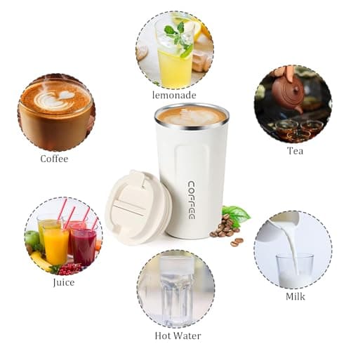 Shunshi Travel Mugs, Insulated Coffee Cup with Leakproof Lid - Reusable Coffee Cups Travel - Car Coffee Cup,Insulated Travel Mug - Keeps Your Drinks Hot or Cold(White/510ML) — view 5