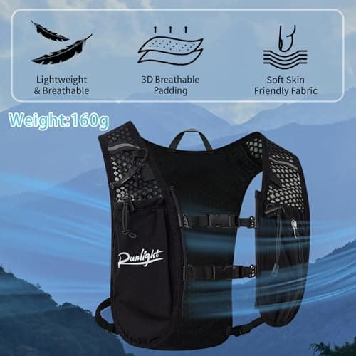 Running Vest Women Men,ight Reflective Hydration Vest Pack with 1500ml Soft Water Bottle,Adjustable Hydration Vest For Hiking Trail Cycling Marathon（Black） — view 5