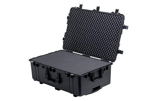 MEIJIA Waterproof Heavy Duty Hard Protective Case,Hard Camera Case with Retractable Pull Handle and Rolling Wheels,Customizable Fit Foam Inserted,Elegant Black (31.57"X20.47"X12.44") — view 3