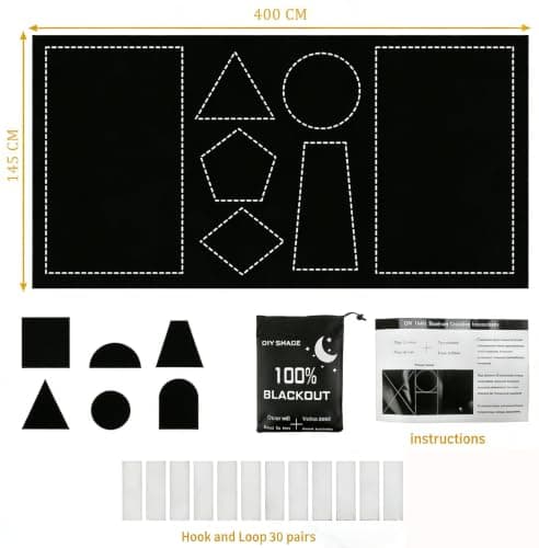 Blackout Blinds Stick on 400x145cm, 420D Blackout Curtain for Window, No Drill Film for Bedroom, Cut to Any Size, Portable Black Out Blinds for Travel Temporary, 30 Velcro — view 2