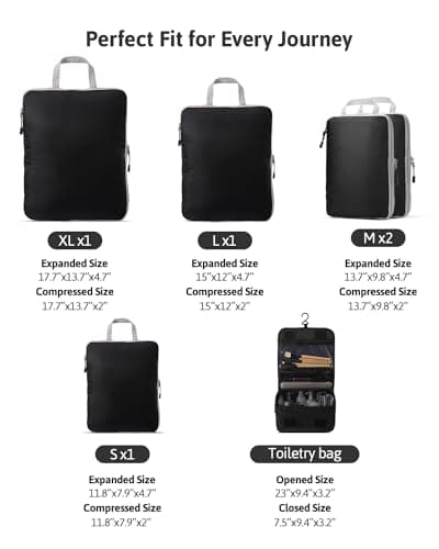 OrgaWise Extra Large Compression Packing Organiser 5/6 Set Cube Suitcase Storage Organizer Bag Expandable Packing Divider Pouch for Packing (Black) — view 2