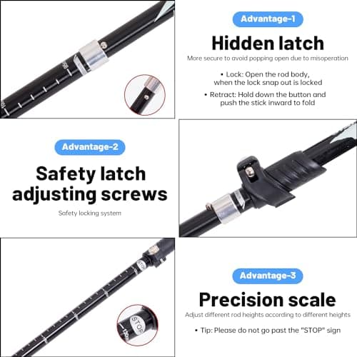 Hiking Walking Trekking Pole - Lightweight Aluminum Ergonomic EVA Handles, Telescopic, Collapsible, Ultralight For Hiking, Camping, Mountaining, Backpacking, Walking With Anti-shock (Red) — view 6