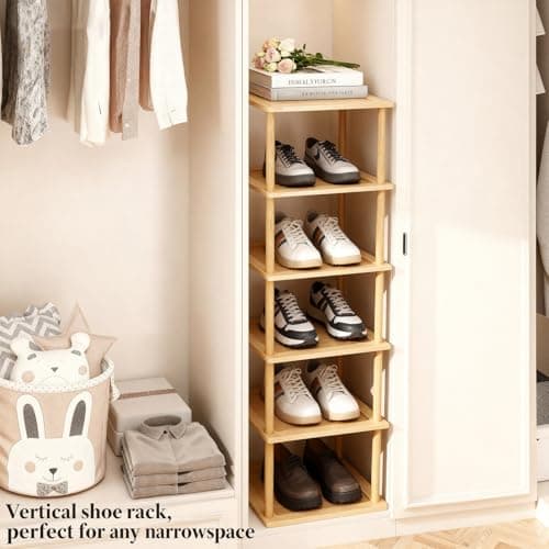 Aniston 6 Tier Vertical Small Shoe Rack Bamboo,Free Standing Slim Narrow Shoe Storage,Shoe Shelf Organiser for Garage Closet Doorway Garage Living Room Space Saving (6 Tier) — view 5
