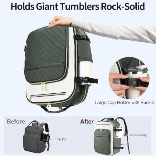 VANKEAN 40L Laptop Backpack Women Laptop Bag BEIGE-ARMY GREEN — view 4