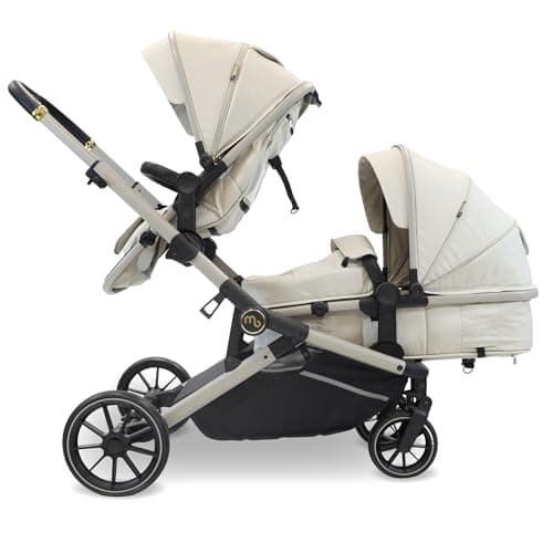 My Babiie MB33 Tandem Pushchair – Birth to 15kg Double Stroller, Twin Seat Units Convert to Carrycot, 11 Configurations, Duo Includes Car Seat Adapters, Rain Covers – Ivory — view 6
