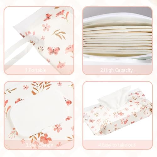 SANNIX 2 Pcs Baby Wipes Holder Dispenser, Portable Refillable Baby Wet Wipes Pouch Container Reusable Waterproof Travel Case Pink — view 5