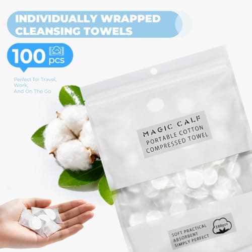 Classycoo Compressed Towel, 100 PCS Disposable Face Wipes, portable Tablets Cotton Tissue for Travel, Camping, Hiking, Sport, Beauty Salon, Home Hand Cleaning and Outdoor Activities, White — view 6