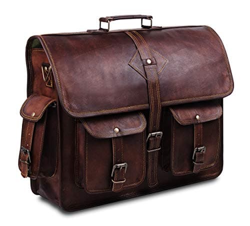 HULSH Vintage Leather Laptop Bag for Men Full Grain Large Leather Messenger bag for men 18 inches with rustic look Best leather briefcase — view 5