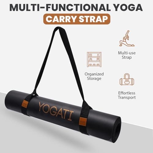 YOGATI® Adjustable Non-Slip Yoga Mat Strap | Yoga Straps for Stretching, Pilates Mat Carry Strap and Fitness Stretch Straps, Exercise Mat Sling for Travel, Gym, Studio and Home Workouts - Black — view 6