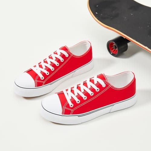 yageyan Men Canvas Low top Shoes Classic Casual Sneakers Black and White Fashion Shoes, Red, 12 — view 3