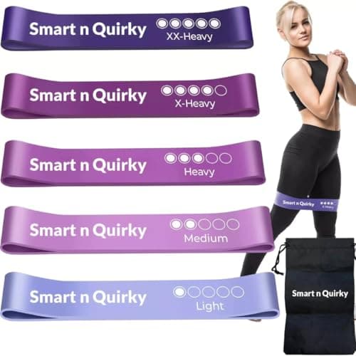 Resistance Bands, Set of 5, Skin-Friendly Loops with 5 Resistance Levels, Carrying Case, for Home, Gym, Yoga, Training (Purple)