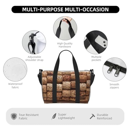 Wine Cork Print Foldable Travel Duffel Bags, Sports Gym Bag Outdoor Weekend Bag Crossbody Bag for Air, Travel Holdall, Fitness, Short Breaks for Women Men — view 5