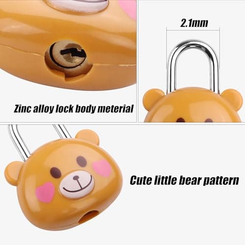 YAODHAOD Cute Little Bear Lock with Keys, Mini Padlock for Gym Lockers, Diaries, Jewelry Boxes, Suitcases & Backpacks Luggage Locks(2PCS) (Brown) — view 3