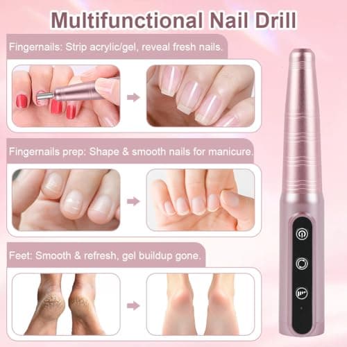 Vicloon Cordless Electric Nail Drill, 12 in 1 Rechargeable Nail File Kit 26000RPM 3 Speeds, Professional Portable Nails Kit with Bits & Sanding Bands for Beginners, for Acrylic & Gel, Pink — view 6