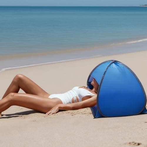 Pop Up Beach Tent UPF50+ Sun Shade Shelter Mini Personal Sun Shelter Portable with Quick Setup for Outdoor Camping Picnic Pets Mesh Beach Ten (Navy Blue) — view 5