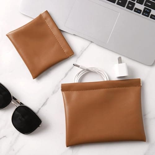 Compact PU Pouch with Auto-Closing Design for Storing Earbuds Chargers and Tiny Essentials in Daily Use or Travel (White cream) — view 5