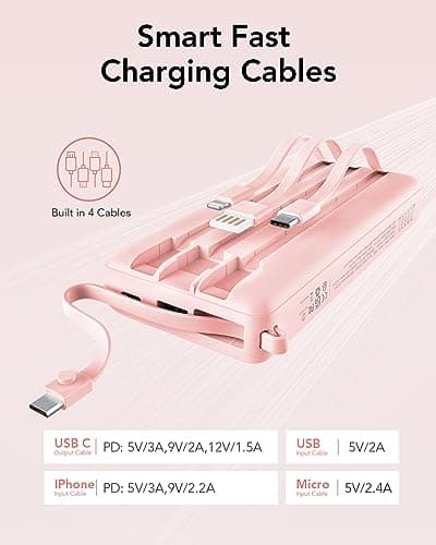 VRURC Portable Charger 20000mAh with Built in Fast Charging Cables — view 3