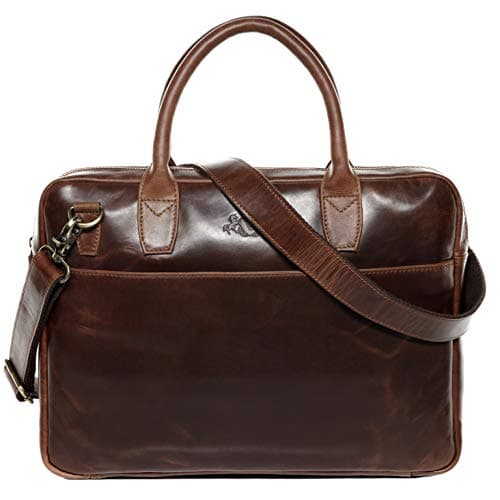 SID & VAIN Laptop Bag Boston Large Business Office Work Shoulder Bag Laptop case Real Leather 15.4 inch Laptop Portable Computer Briefcase Leather Bag Women and Men — view 4