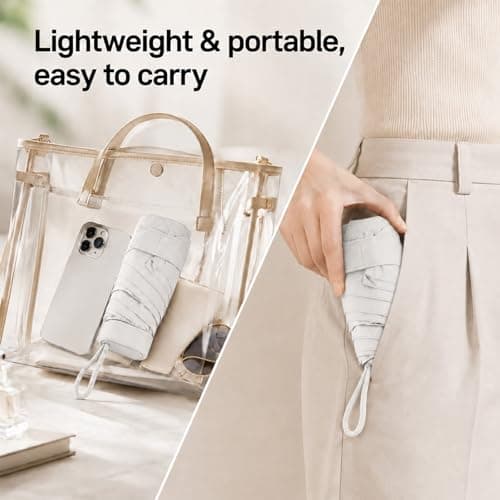 FERNVALE Mini Travel Folding Umbrella UPF 50+ Sun Protection & Rainproof Windproof Compact Umbrella, Lightweight Pocket Umbrella for Women and Men, Portable Folding Umbrella (White) — view 2