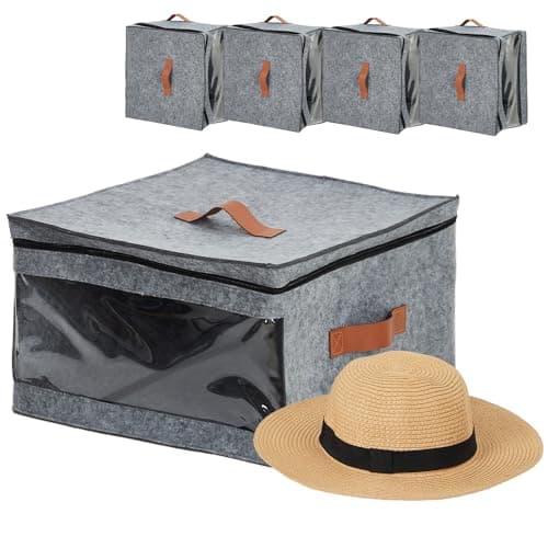 GarveeMore 4 Pack Hat Storage Box for Travel, Large Hat Box Storage with Lid, Foldable Felt Hat Organizer with View Window, Travel Hats Boxes Storage Cowboy Hat Case For Women and Men