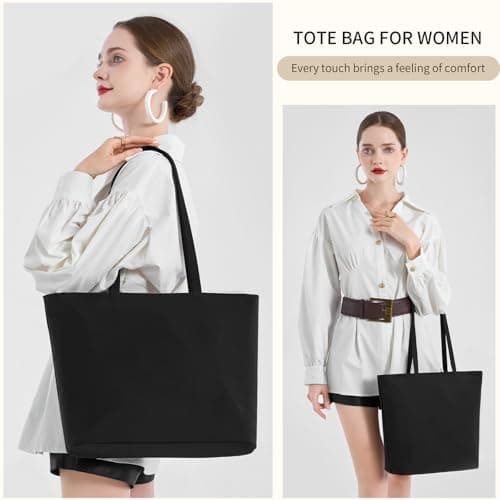 MORGLOVE Womens Waterproof Tote Bag Large Capacity Shoulder Handbag with Zip and Pockets Black — view 2