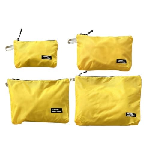 4-Piece Travel Organizer Bags for Luggage, Nylon Zipper Pouch Set (Yellow)