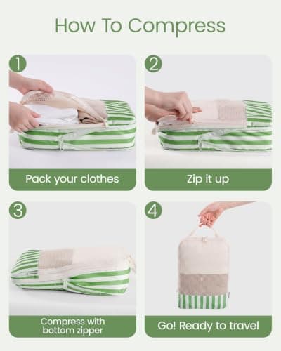 Meowoo 7 Set Compression Packing Cubes for Suitcases, Stripe Design — view 6