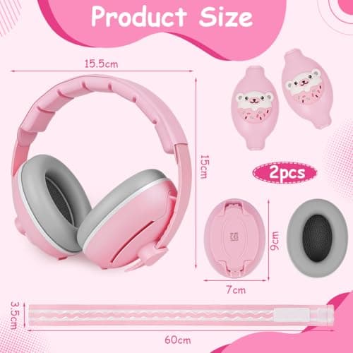 Adiwo 2-in-1 Baby Ear Defender, Non-Slip Baby Headphones, Noise Canceling Headphone & Headband for Babies, Ultra-Soft and Adjustable to 0-48 Months, Hearing Protection for Sleep Travel, Pink — view 2
