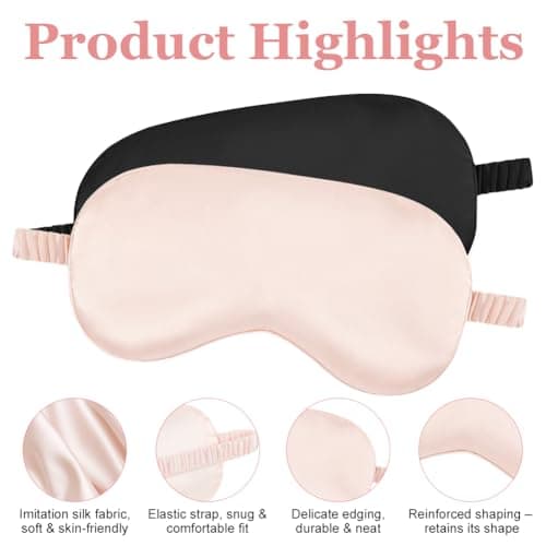 HOTUT Sleep Mask, 2 Pack Silk Sleep Mask for Side Sleepers, Ultra Soft & Comfortable Silk Eye Sleep Shade Cover, Light-Blackout Design & Zero Pressure, Travel Eye Covers for Men, Women (Black, Pink) — view 3