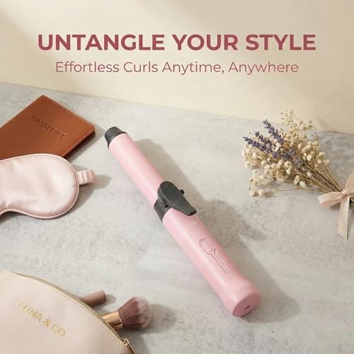Mini Cordless Curling Wand - Rechargeable Travel Curling Iron with 3 Temperature Levels, Fast Heating & Ceramic Coating Perfect for Short & Medium Hair (Pink) — view 5