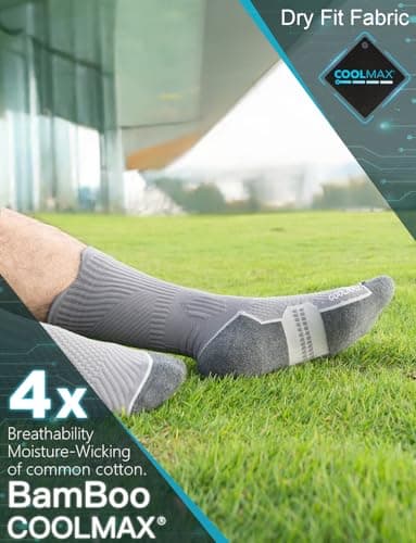 Juclise Compression Running Crew Socks Coolmax Bamboo Moisture Wicking Cushioned Anti-Blister Walking Hiking Tennis sports trainer gym golf support Charcoal Heather+steel Heather+dynamic Blue 8-12 — view 3