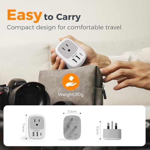 TESSAN US to UK Plug Adapter with USB, 4 in 1 American to UK Travel Adapter — view 5