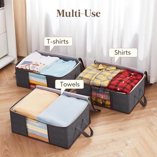 Lifewit 35L Clothes Storage Bags with Clear Window, Foldable Underbed Clothes Covers, Organisers for Clothing, Bedding, Sweaters Protection, 8 Pack, Grey — view 6