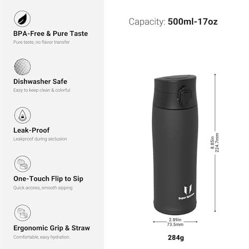 Super Sparrow Water Bottle Stainless Steel 18/8 - Travel Mug - 500ml - Insulated Metal Water Bottle - BPA Free - Leakproof Drinks Bottle — view 3