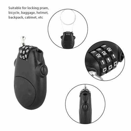 3 Digit Combination Pram Lock, Retractable Cable Security Code for Pushchair, & Stroller, Compact Cow Design, 90cm Cord, Black (Black) — view 3