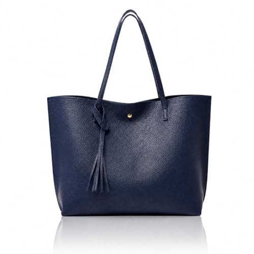 Oversize Vegan Leather Tote Women Weekender Bag Shopper Handbag Travel Purse (Blue)