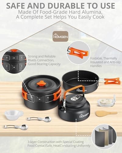 HOMGEN Aluminium Camping Cooking Set with Folding Cutlery for 2-3 People — view 3