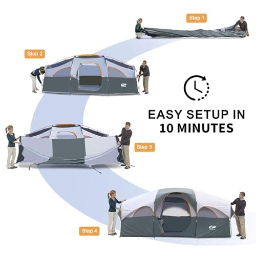 CAMPROS CP 6-8 Person Camping Tent, Large Family Tent, 427 x 274 x 183 cm, 2 Rooms with Divider, Comfortable Height, Quick Assembly in 5 Minutes, Ventilated, Outdoor Family — view 6