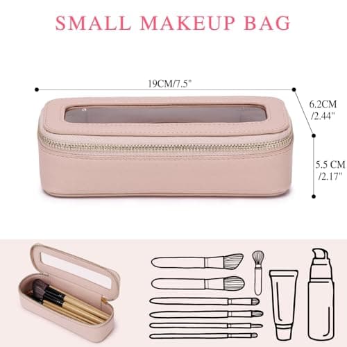 Pinkmik Makeup Brush Bag Slim Clear Makeup Bag Transparent Travel Cosmetic Case & Toiletry Bag with Zipper Small Beatuy Makeup Bag Purse Organizer for Women, Pink, SLIM-3, Makeup Brush Case — view 2