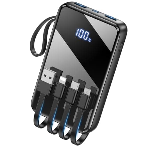 15000mAh Portable Charger, Power Bank Fast Charging w/Built-in 4 Cables